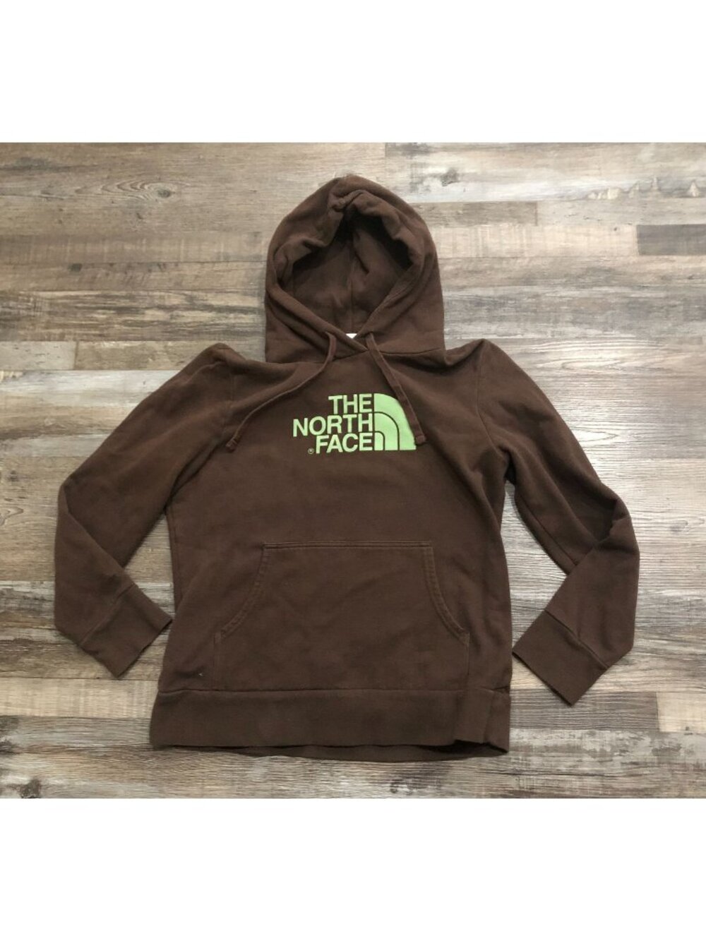 The North Face Womens Large Brown with Green Logo Hoodie Pullover Sweatshirt